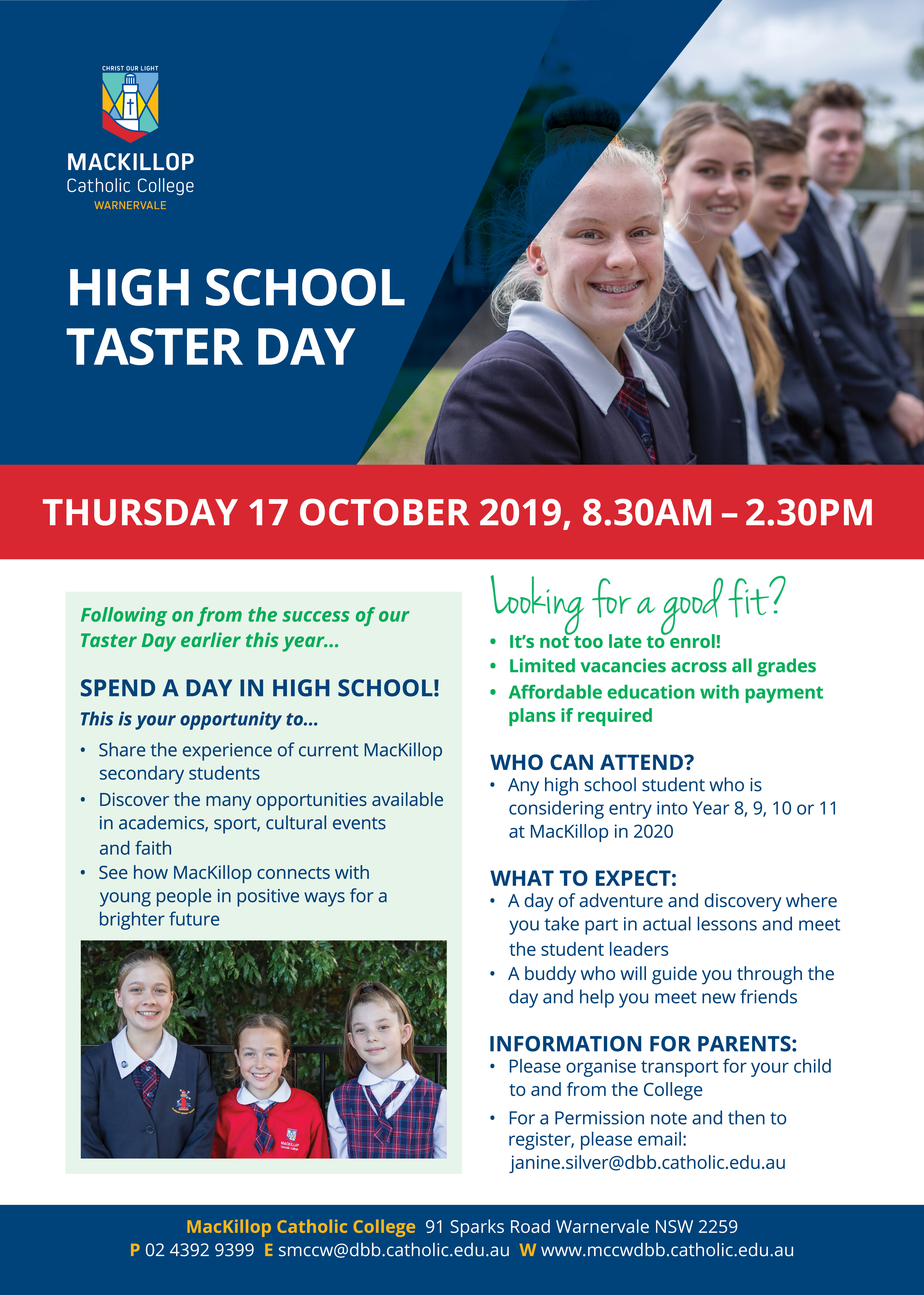 19MCCW06_High School Taster Poster 02_HR – MacKillop Catholic College